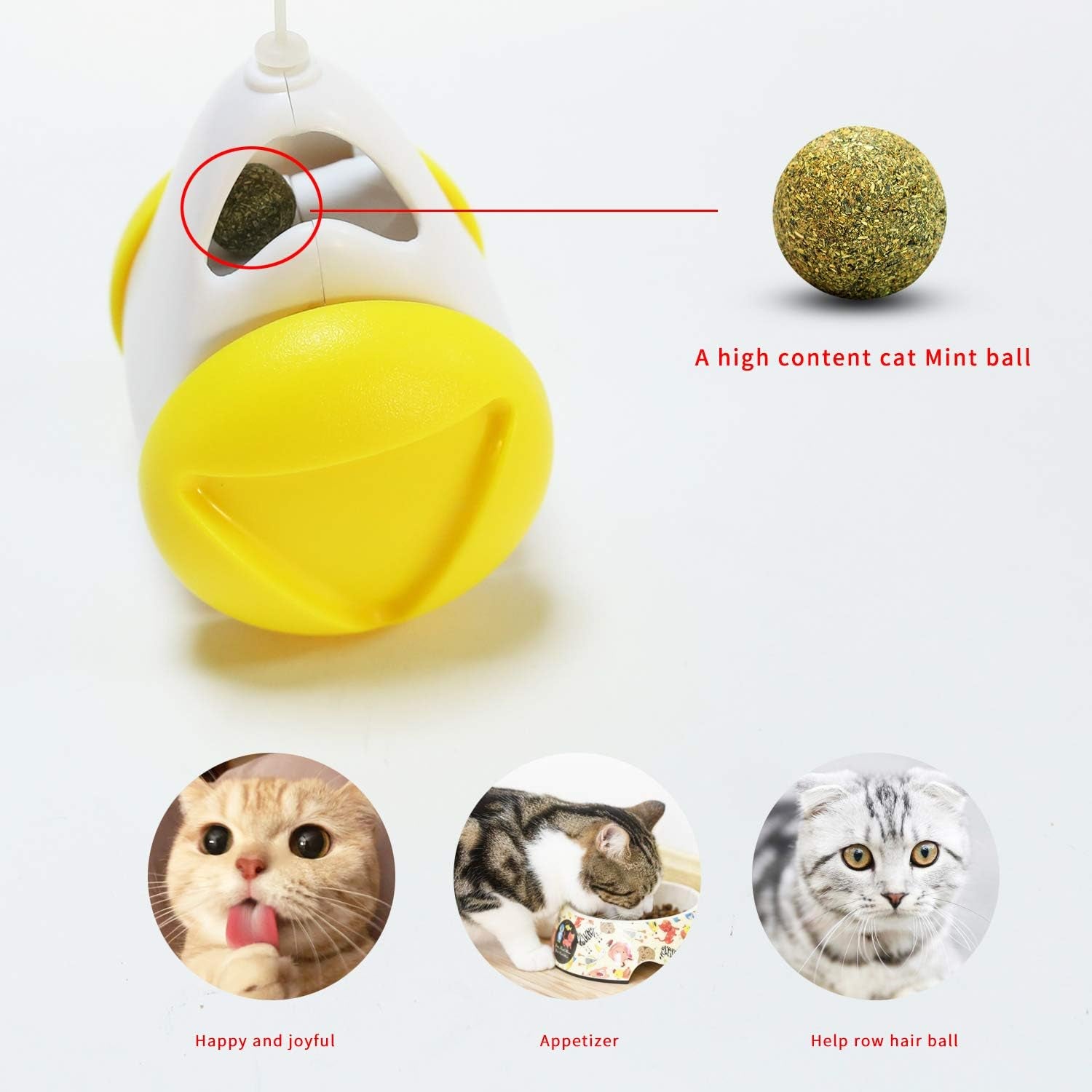 Interactive Roller Catnip Cat Toys, Cat Toys for Indoor Cats Interactive Roller Cat Toy with Catnip Feather Ball Balance Cat Chasing Toy (Yellow)