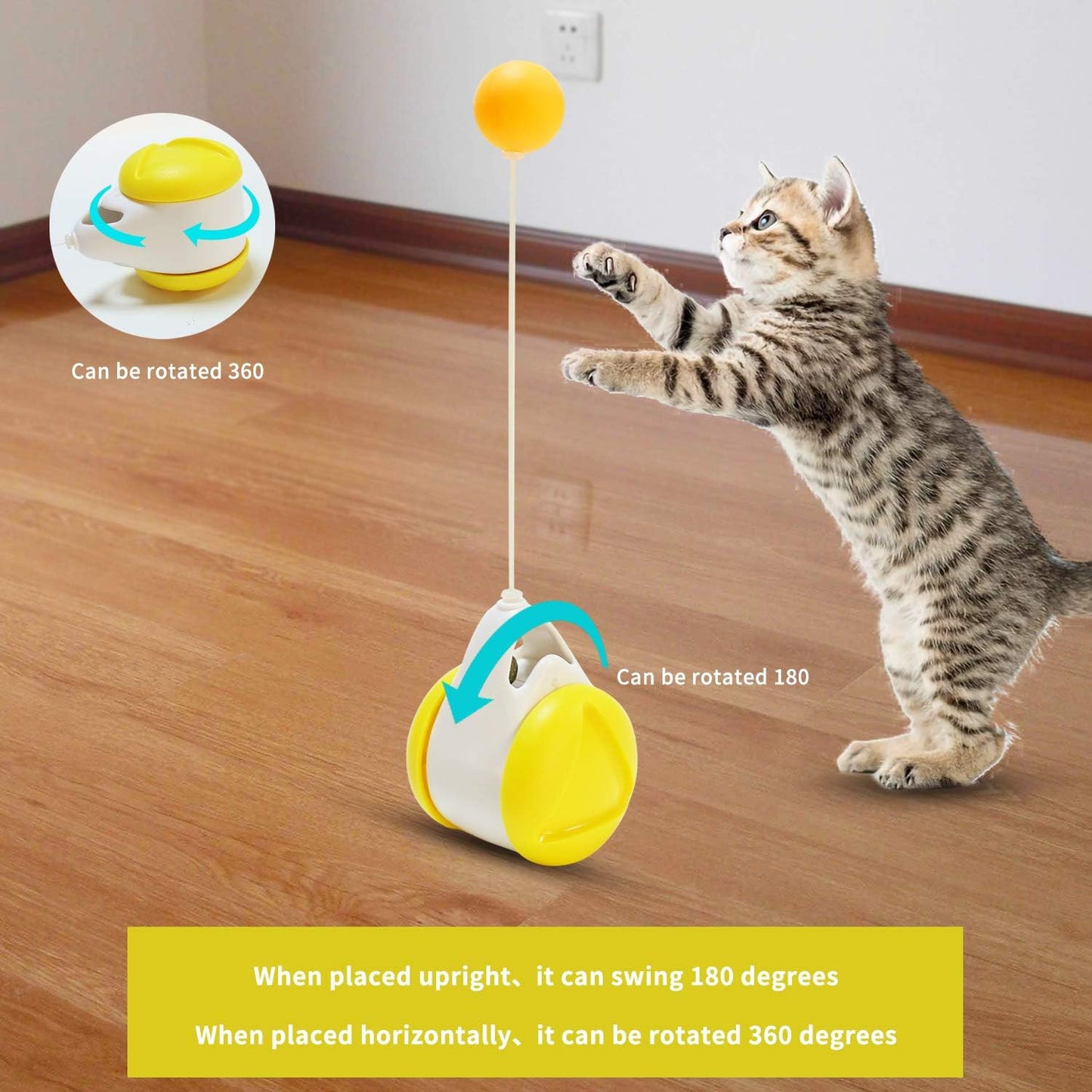 Interactive Roller Catnip Cat Toys, Cat Toys for Indoor Cats Interactive Roller Cat Toy with Catnip Feather Ball Balance Cat Chasing Toy (Yellow)