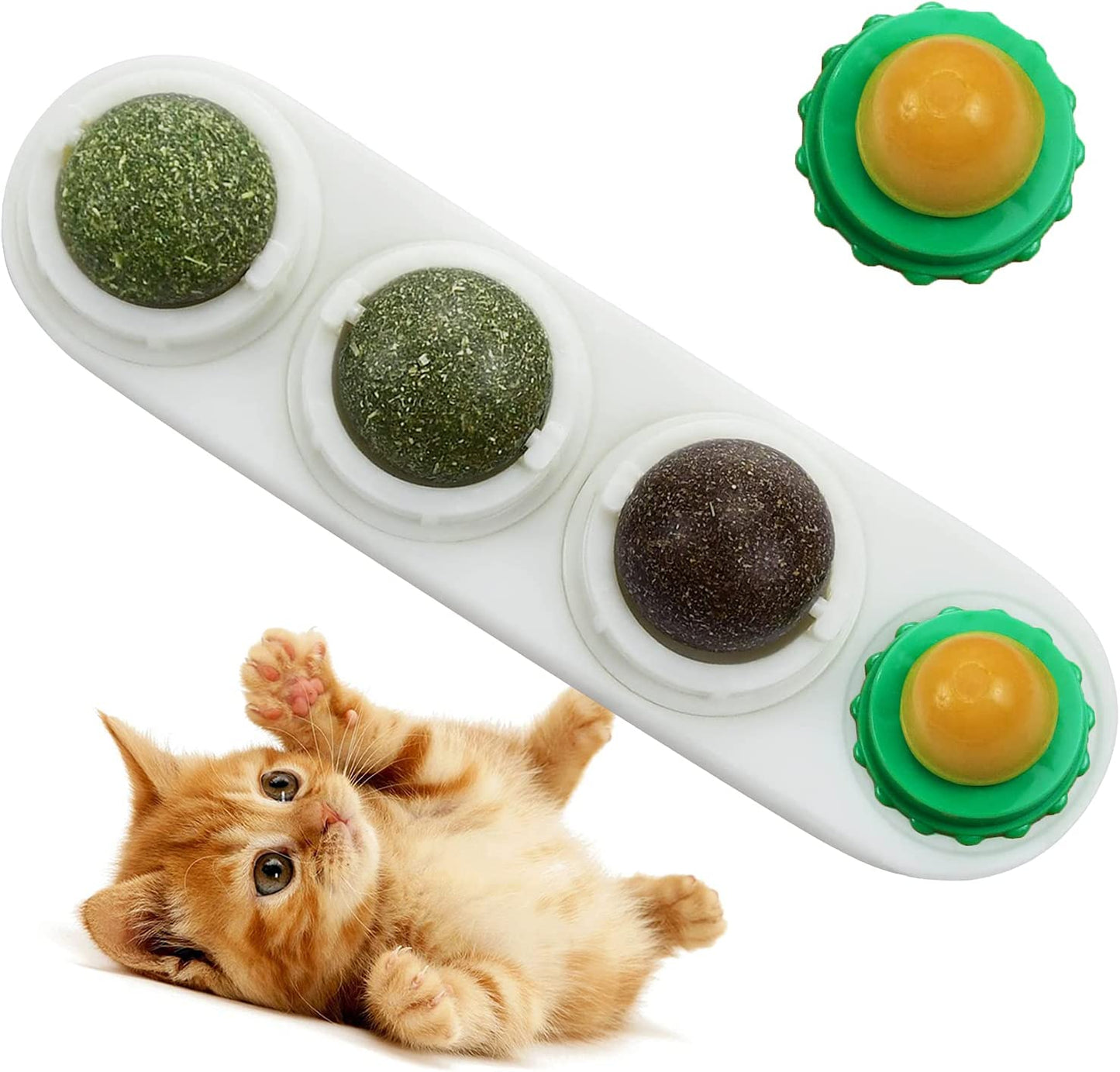 Catnip Cat Toys with 2 Candies, Catnip Wall Ball Toys for Indoor Cats, Rotatable Safe Healthy Edible Licking Balls for Kitty Playing, Kitten Chew Cleaning Teeth Treats Toys…