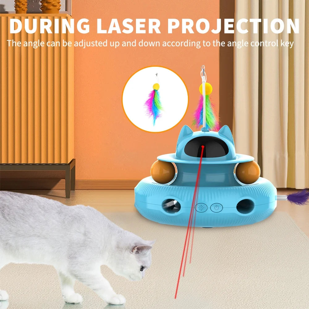 4 in 1 Indoor Interactive Cat Toy Smart Feather Wand USB Rechargeable Teaser Blue