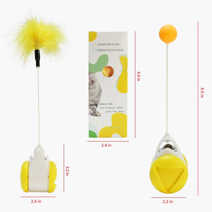 Interactive Roller Catnip Cat Toys, Cat Toys for Indoor Cats Interactive Roller Cat Toy with Catnip Feather Ball Balance Cat Chasing Toy (Yellow)